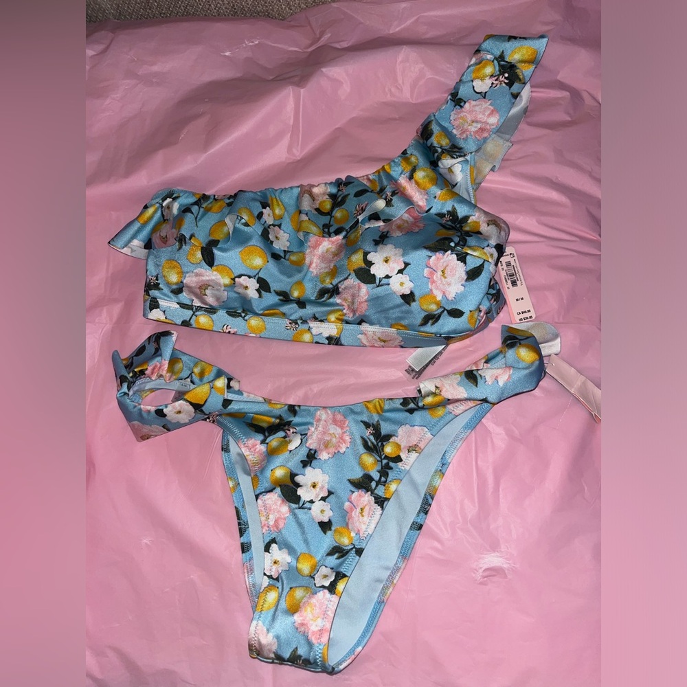 Size medium will fit a small Victoria’s Secret swim set